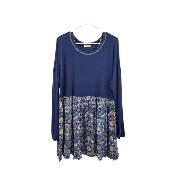 ODDI Women's Long Sleeves Floral Waffle Knit Contrast Tunic - XL - Picture 1 of 6